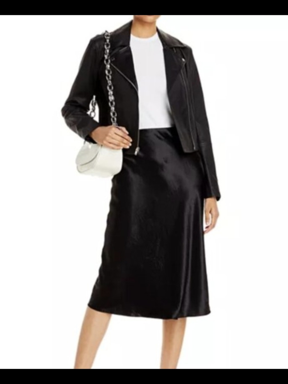 NWT vince. Black Satin Flared Midi Slip Skirt - Picture 2 of 5